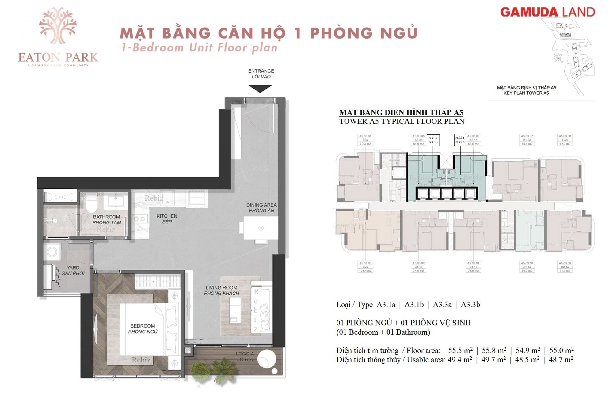 Layout-can-ho-1-Phong-ngu-Loai-A3.1a-A3.1b-A3.3a-A3.3b-toa-thap-A5-du-an-Eaton-Park-mai-chi-tho-gamuda