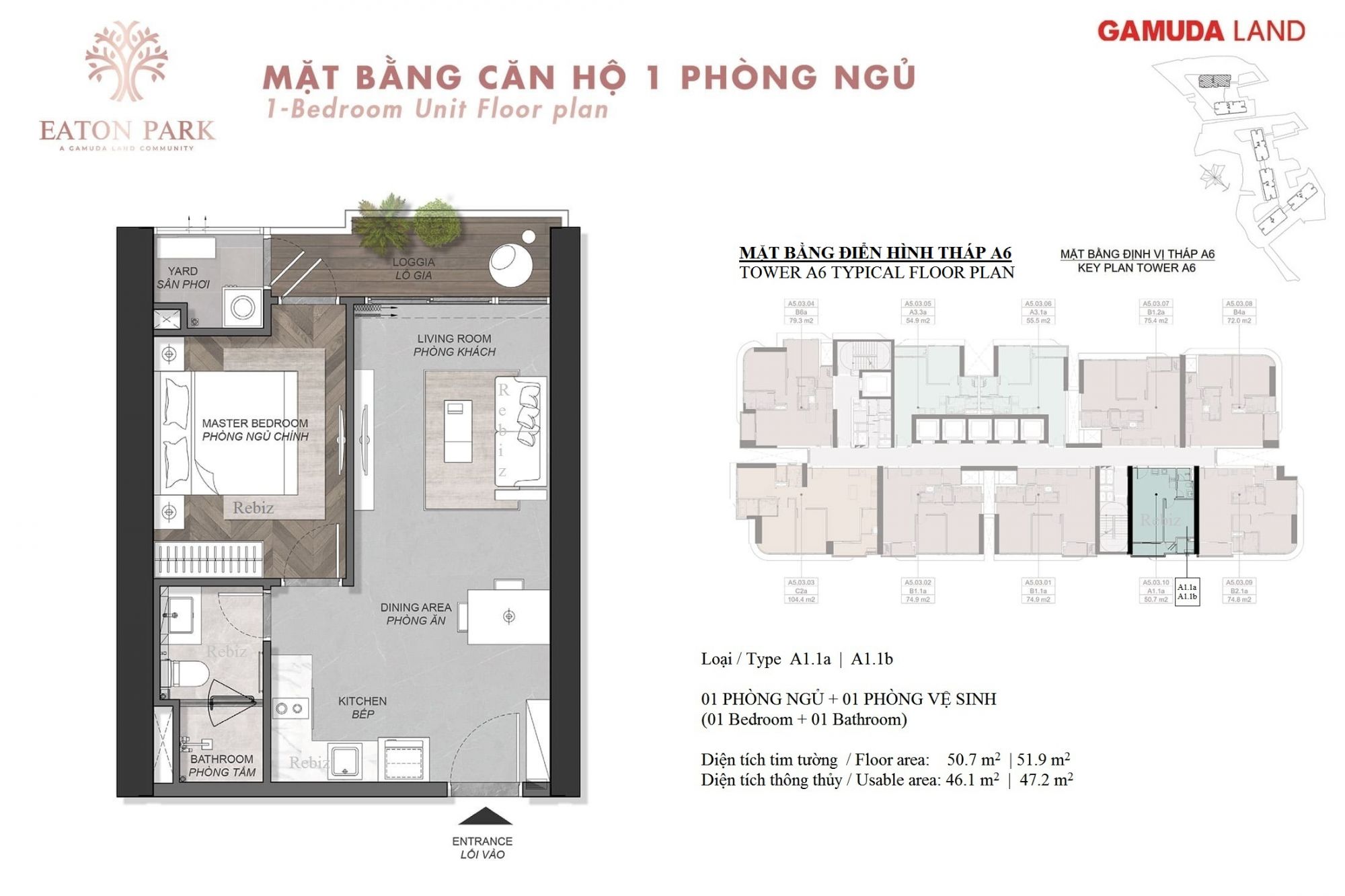 Layout-can-ho-1-Phong-ngu-Loai-A1.1a-A1.1b-toa-thap-A6-du-an-Eaton-Park-mai-chi-tho-gamuda