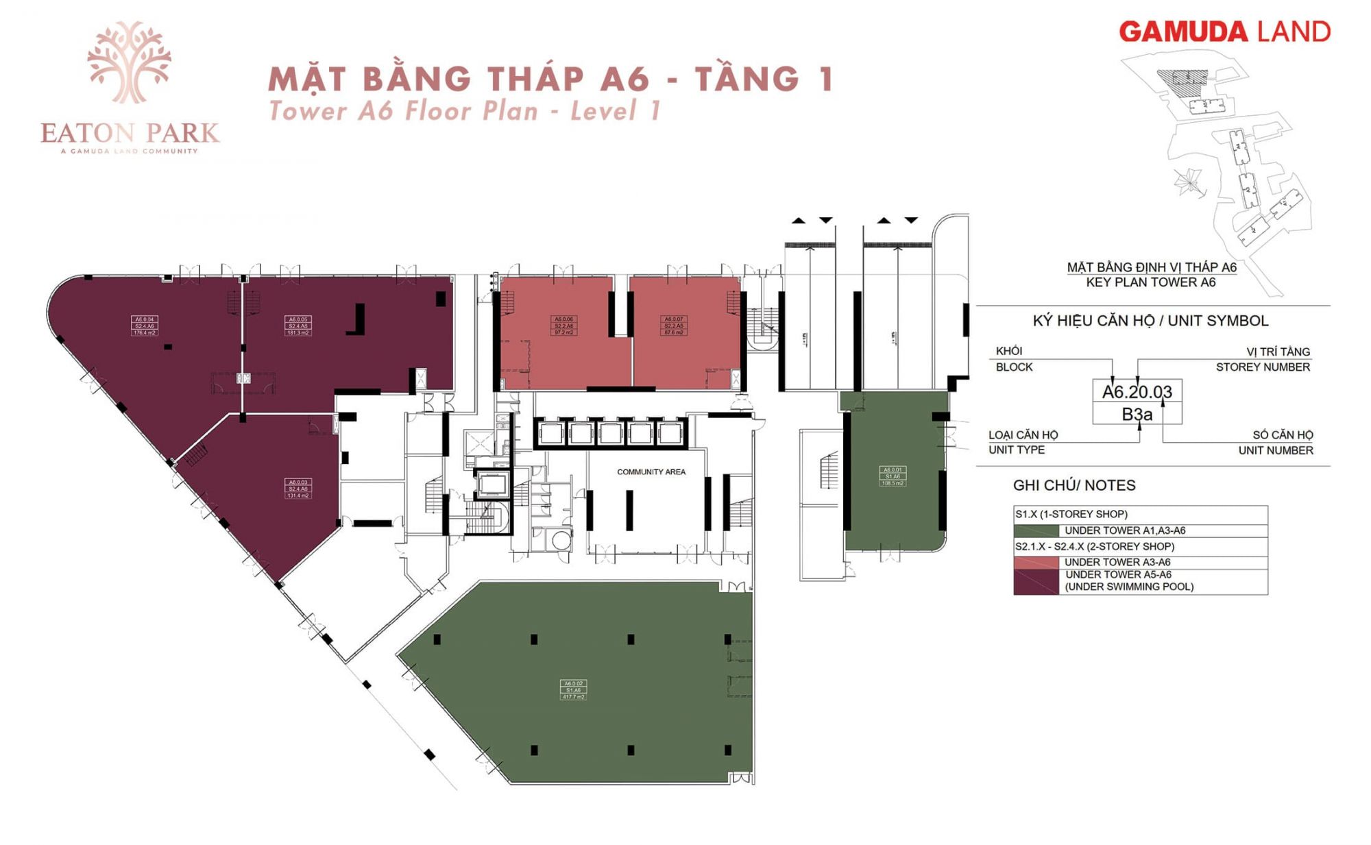 Mat-bang-dien-hinh-Tang-1-Toa-Thap-A6-Eaton-Park-63-Mai-Chi-Tho-phuong-binh-trung-quan-2-thu-duc-gamuda-land