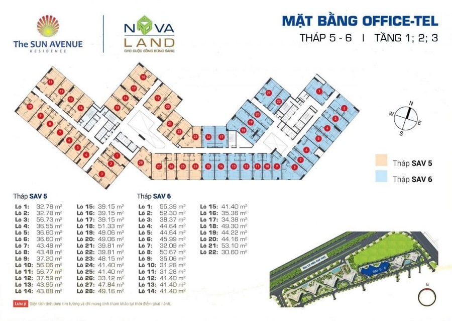 mat-bang-officetel-the-sun-avenue-thap-5-6-tang-1-2-3